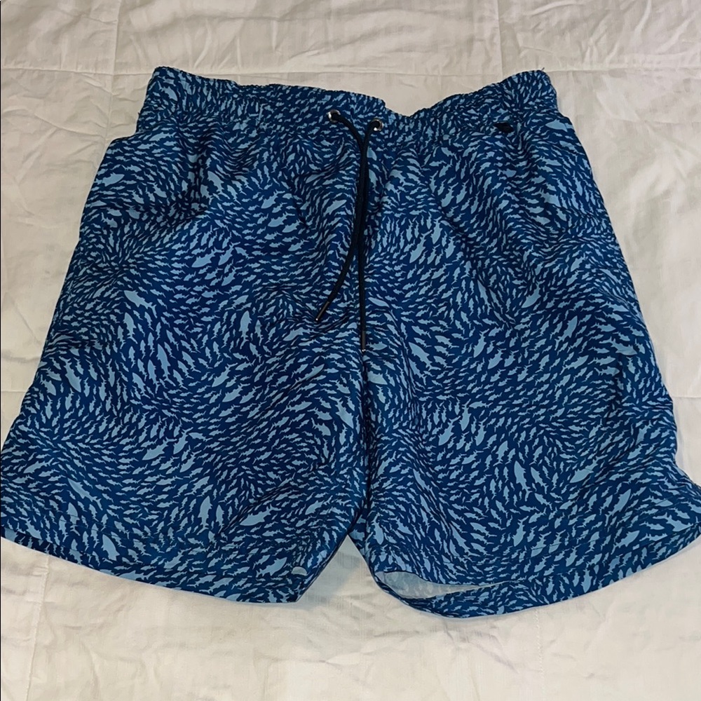 Lands' End Blue Swim Trunks with shark Pattern NWOT size medium